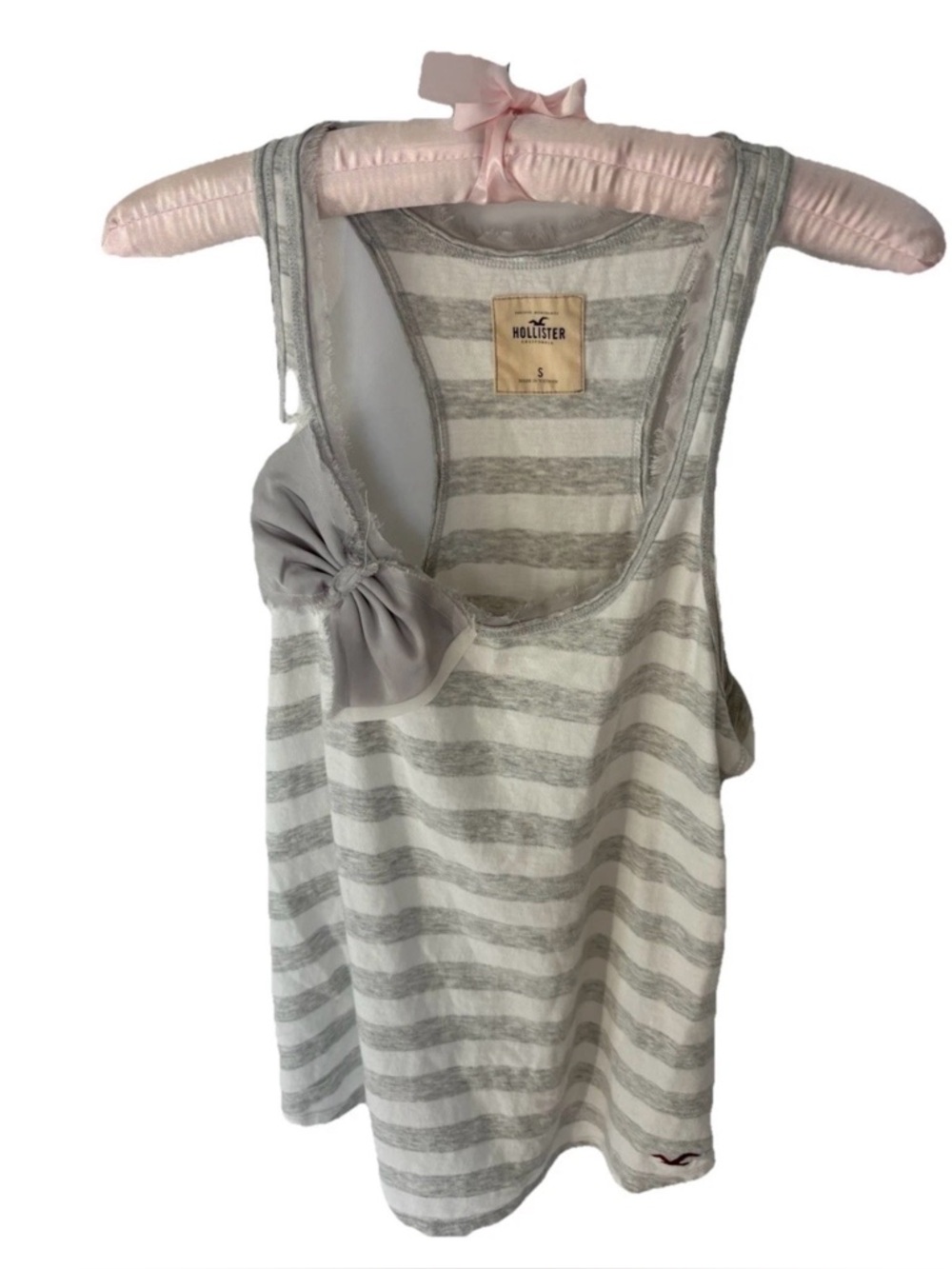 Hollister Women's Tank Top With Large Bow Gray White Stripe Logo Cotton Small